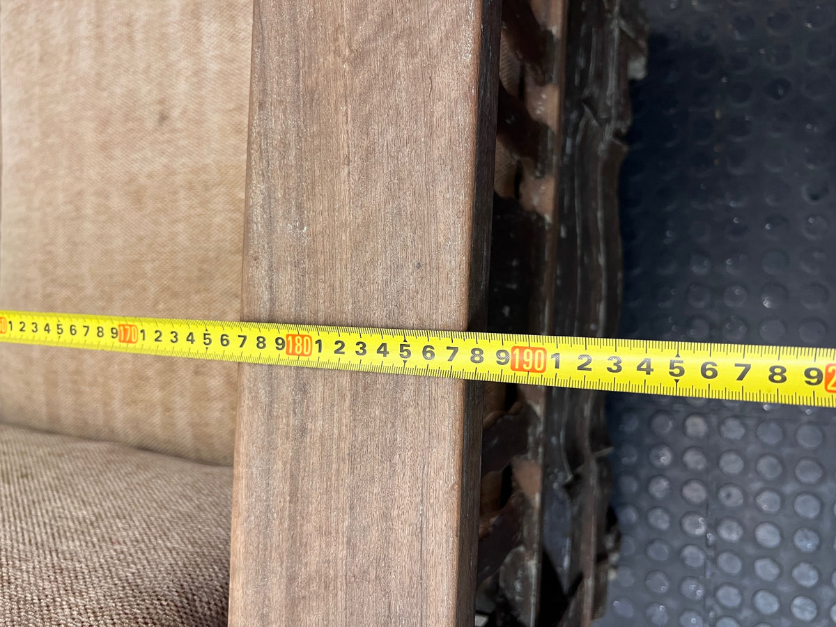 1950s Imbuia 3 Seater Couch with Cushions — Frame Partially Covered in Grey Paint – width measurement
