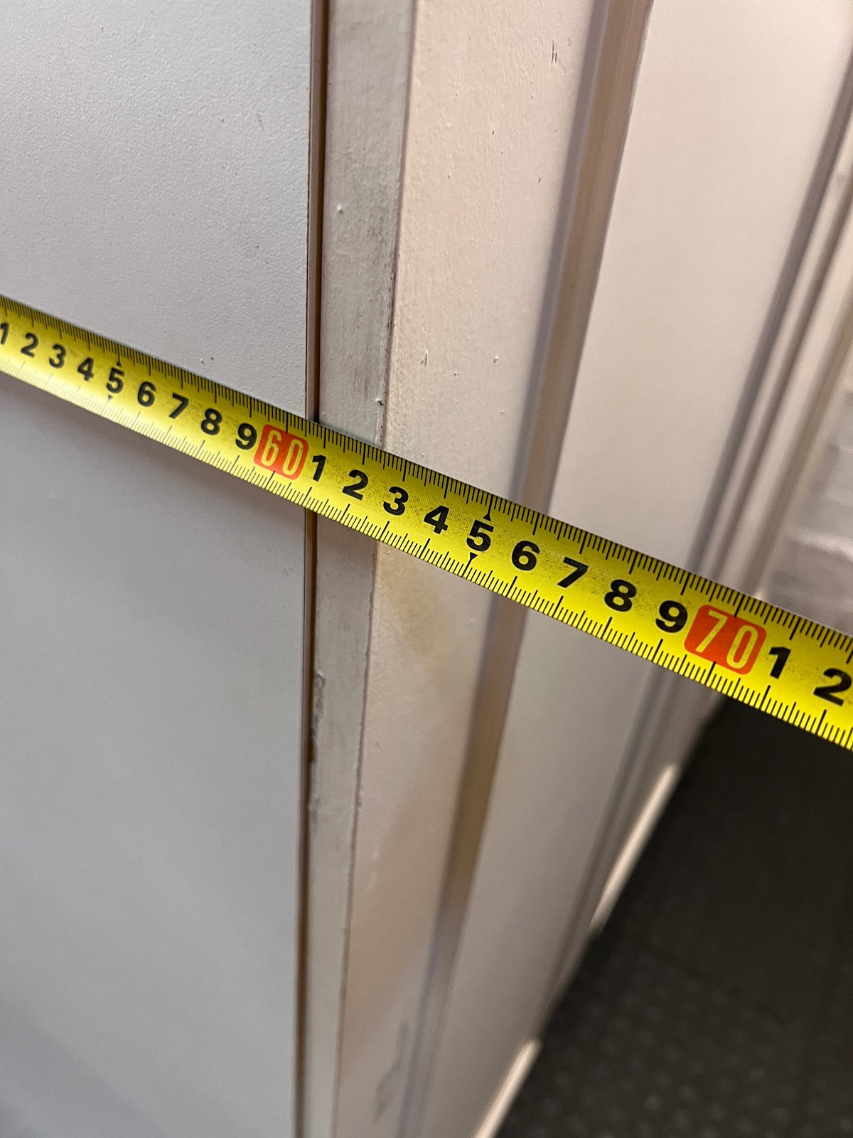 White Three-Door Paneled Wardrobe — Good Working Order – depth measurement