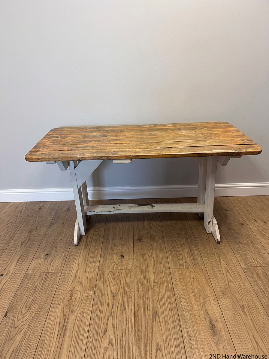 Rustic Wooden Trestle Garden Table — Weather Soiled Wood Surface – styled product image