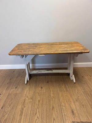 Rustic Wooden Trestle Garden Table — Weather Soiled Wood Surface – styled product image