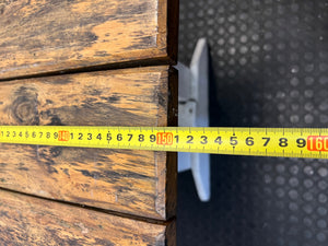 Rustic Wooden Trestle Garden Table — Weather Soiled Wood Surface – width measurement