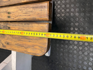 Golden Brown and White Wooden Garden Bench — Weather Soiled Wood Surfaces – width measurement