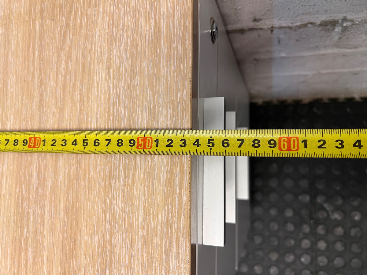 Three-Drawer Mobile Office Pedestal with Wood-Look Top – depth measurement