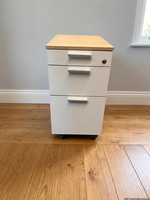 Three-Drawer Mobile Office Pedestal with Wood-Look Top – styled product image