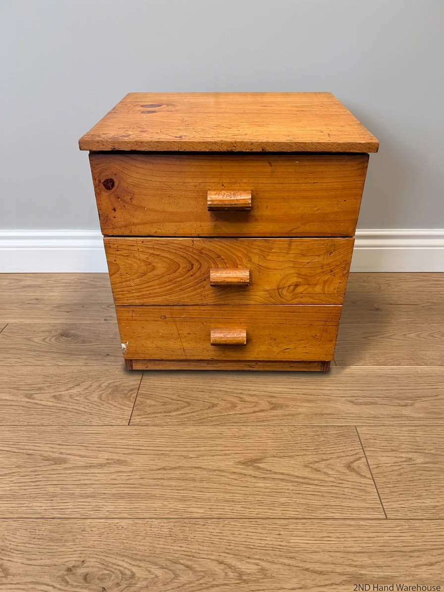 Three-Drawer Wooden Bedside Table — Fair Condition