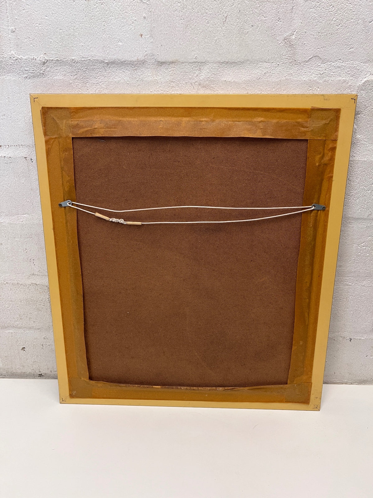 Framed Folk-Style Donkey Cart Painting in Gold Frame – condition detail