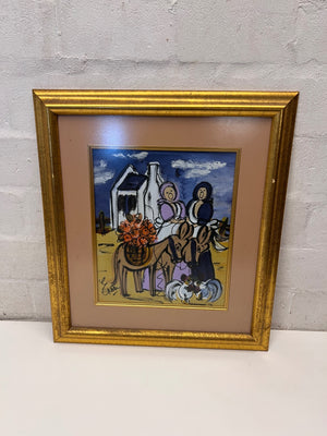 Framed Folk Art Style Cape Farm Painting – back view