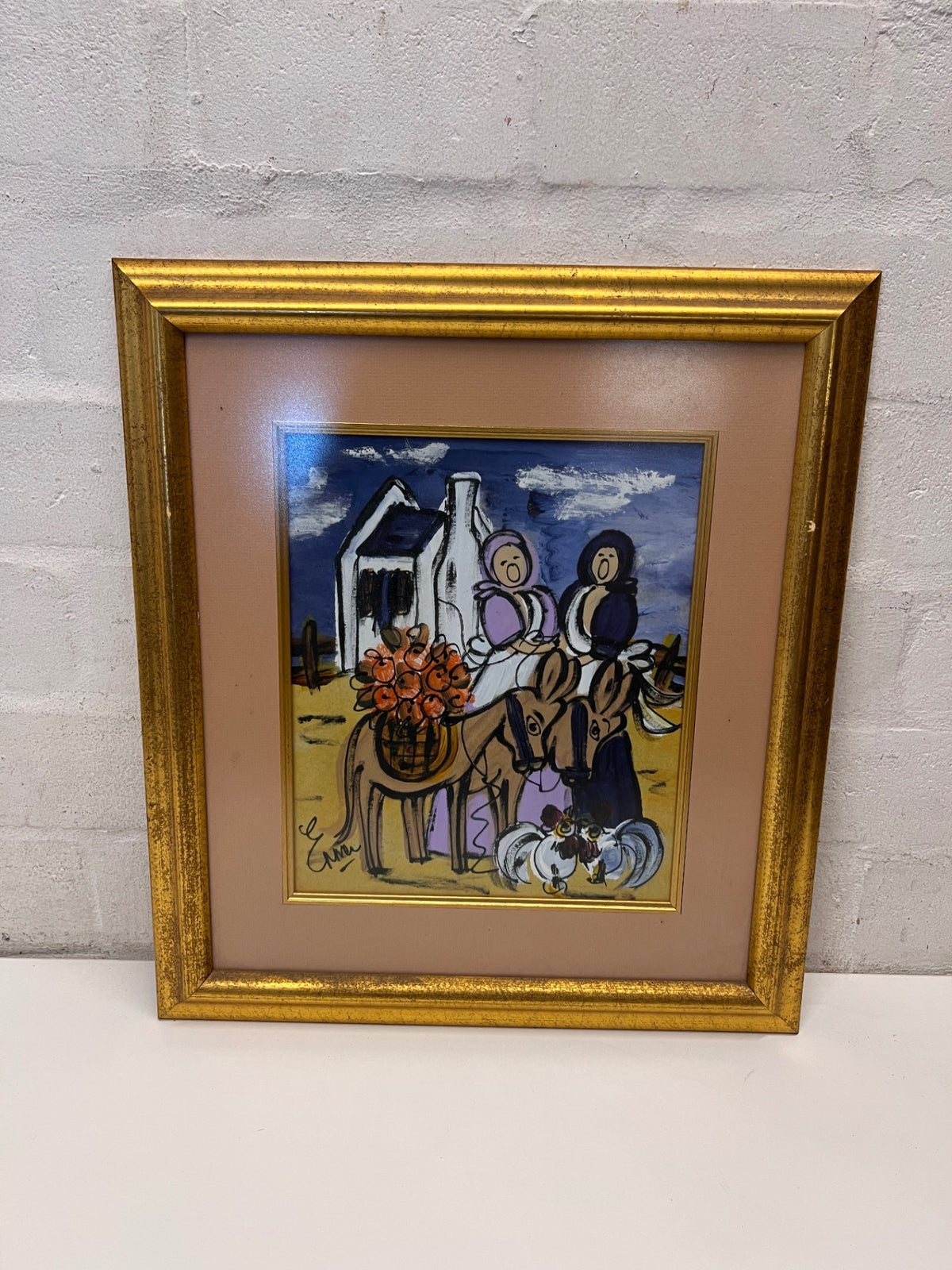 Framed Folk Art Style Cape Farm Painting – main front view