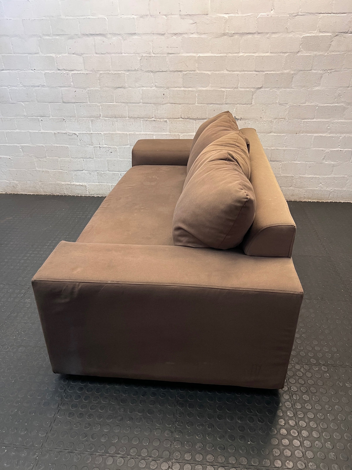 Brown Fabric 3 Seater Couch with Scatter Cushions – side view