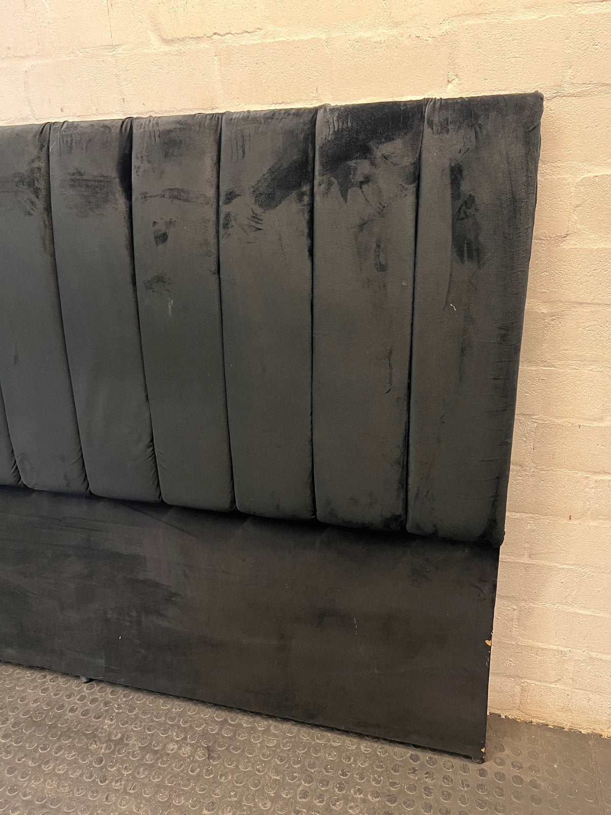 King Vertical Panelled Upholstered Headboard in Black – back view