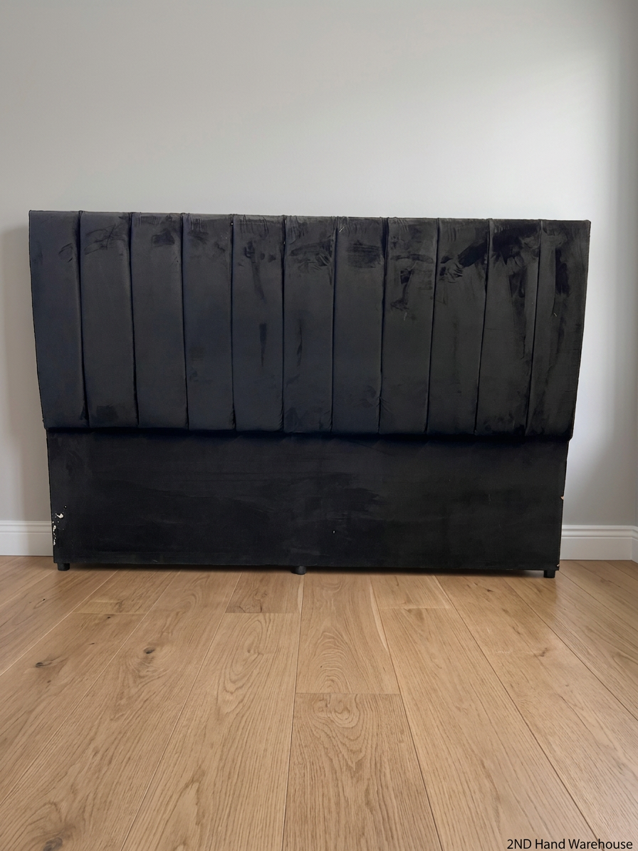 King Vertical Panelled Upholstered Headboard in Black – styled product image