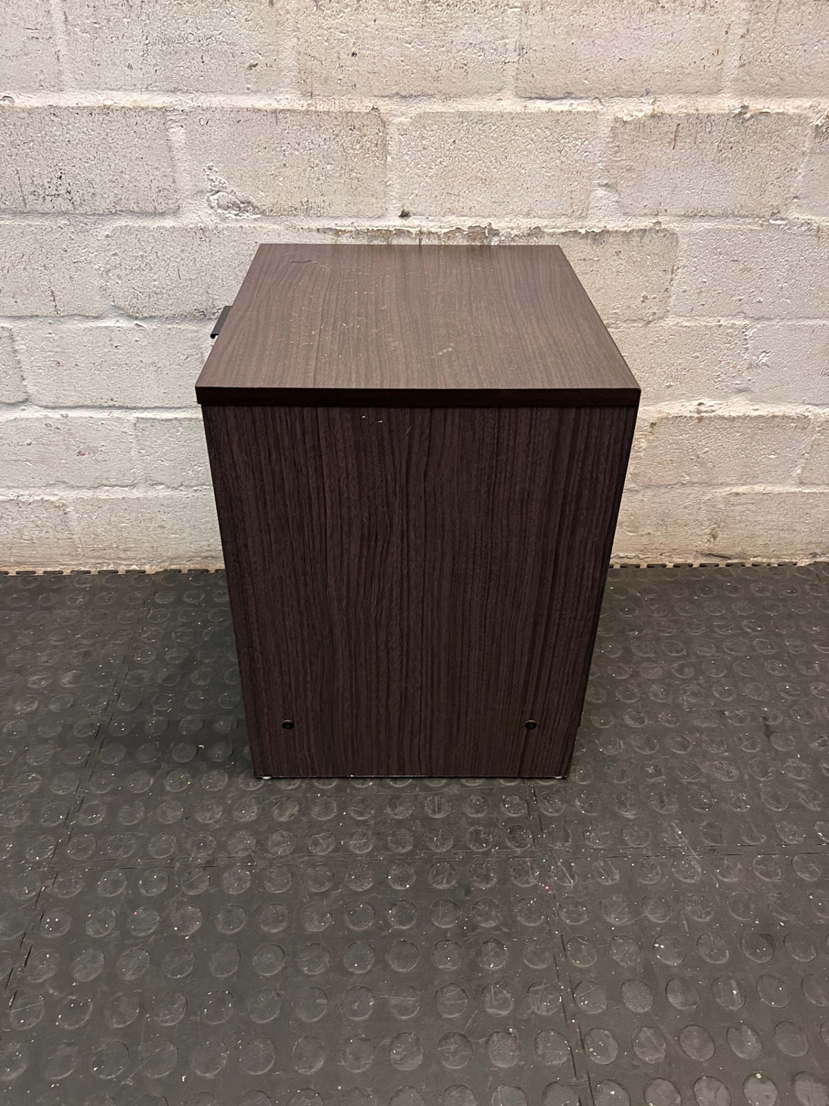 Dark Wood Grain Bedside Table with Drawer – condition detail