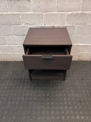 Dark Wood Grain Bedside Table with Drawer – side view