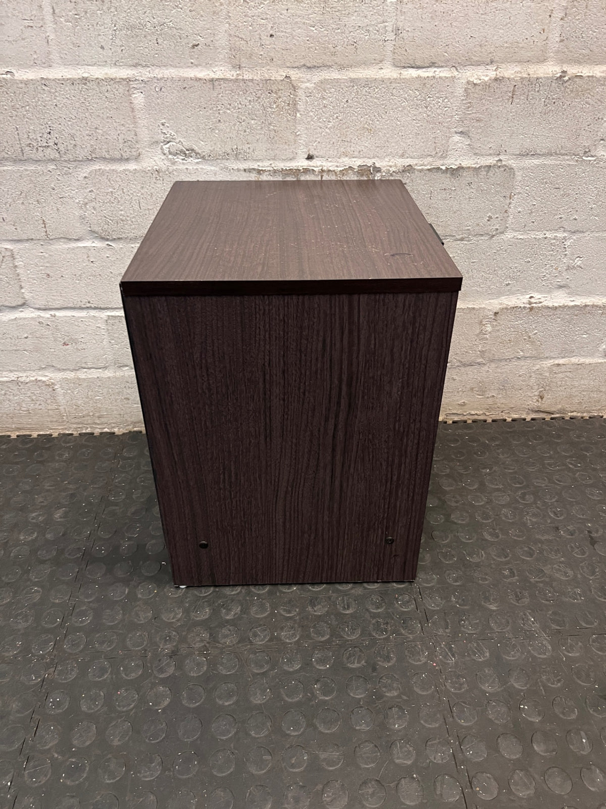 Dark Wood Grain Bedside Table with Drawer – top view
