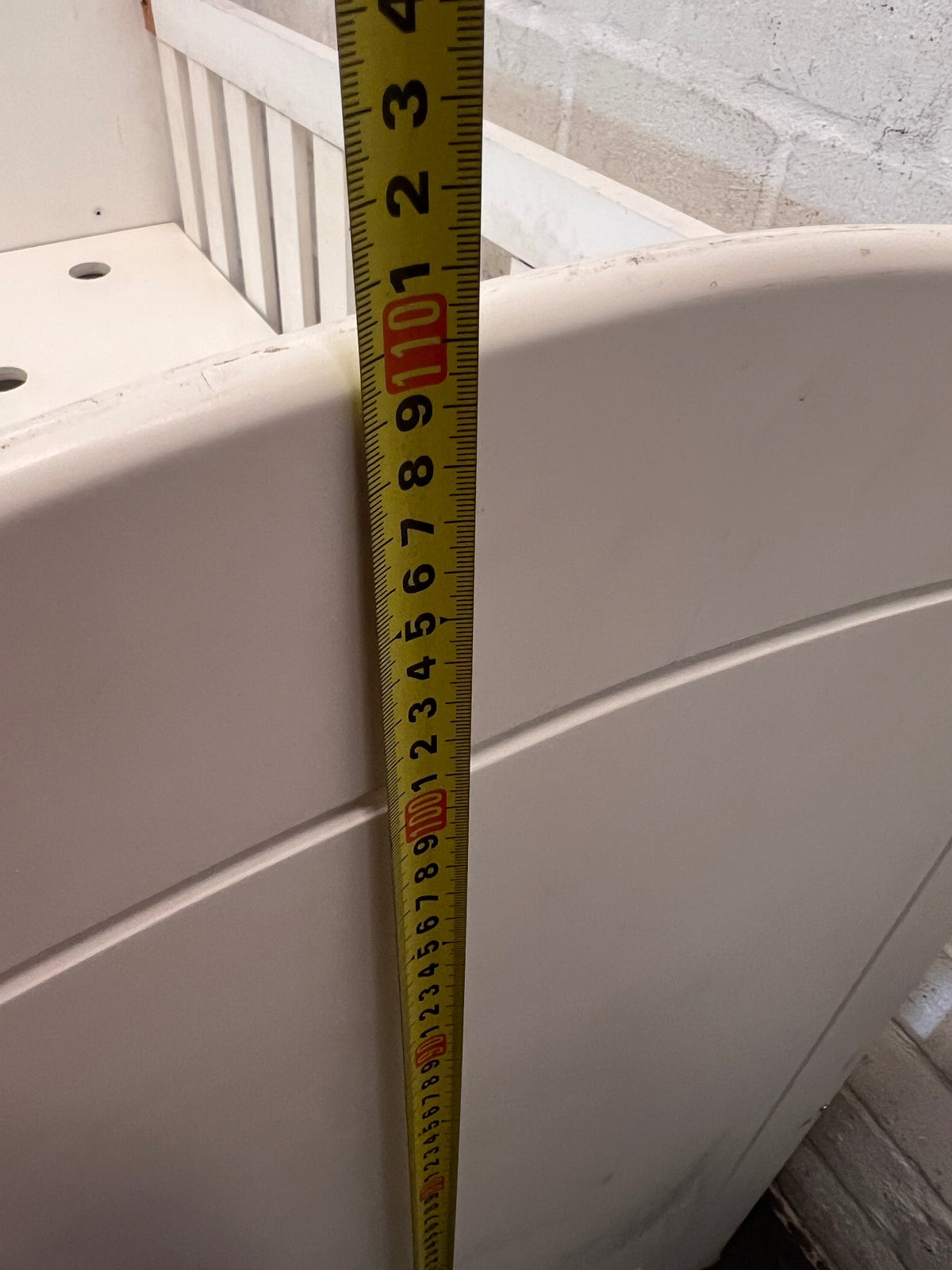 White Wooden Baby Cot with Storage Drawers — Used; Fair Condition; Large Unit – height measurement