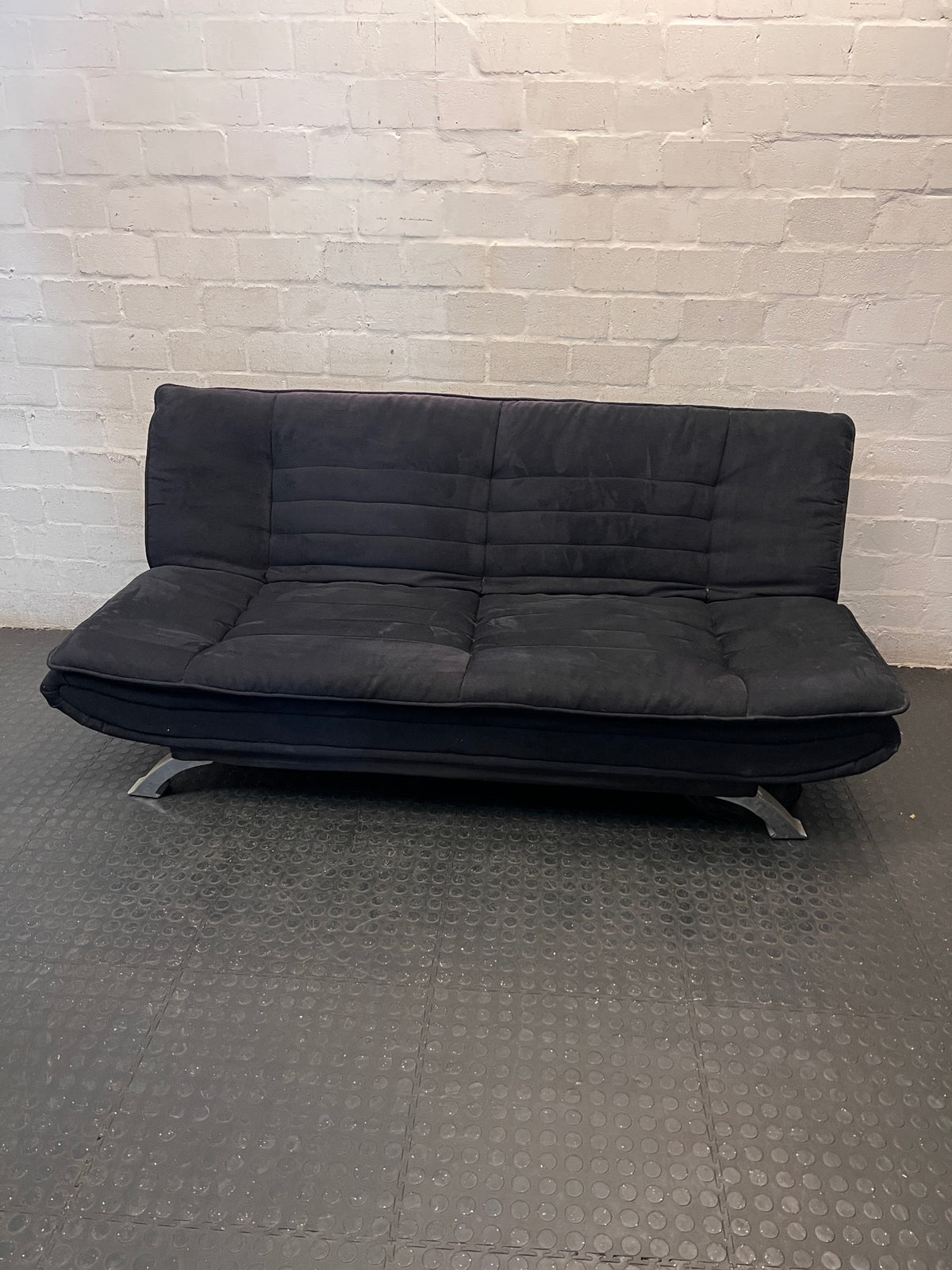 Black Fabric Sleeper Couch with Metallic Legs – main front view