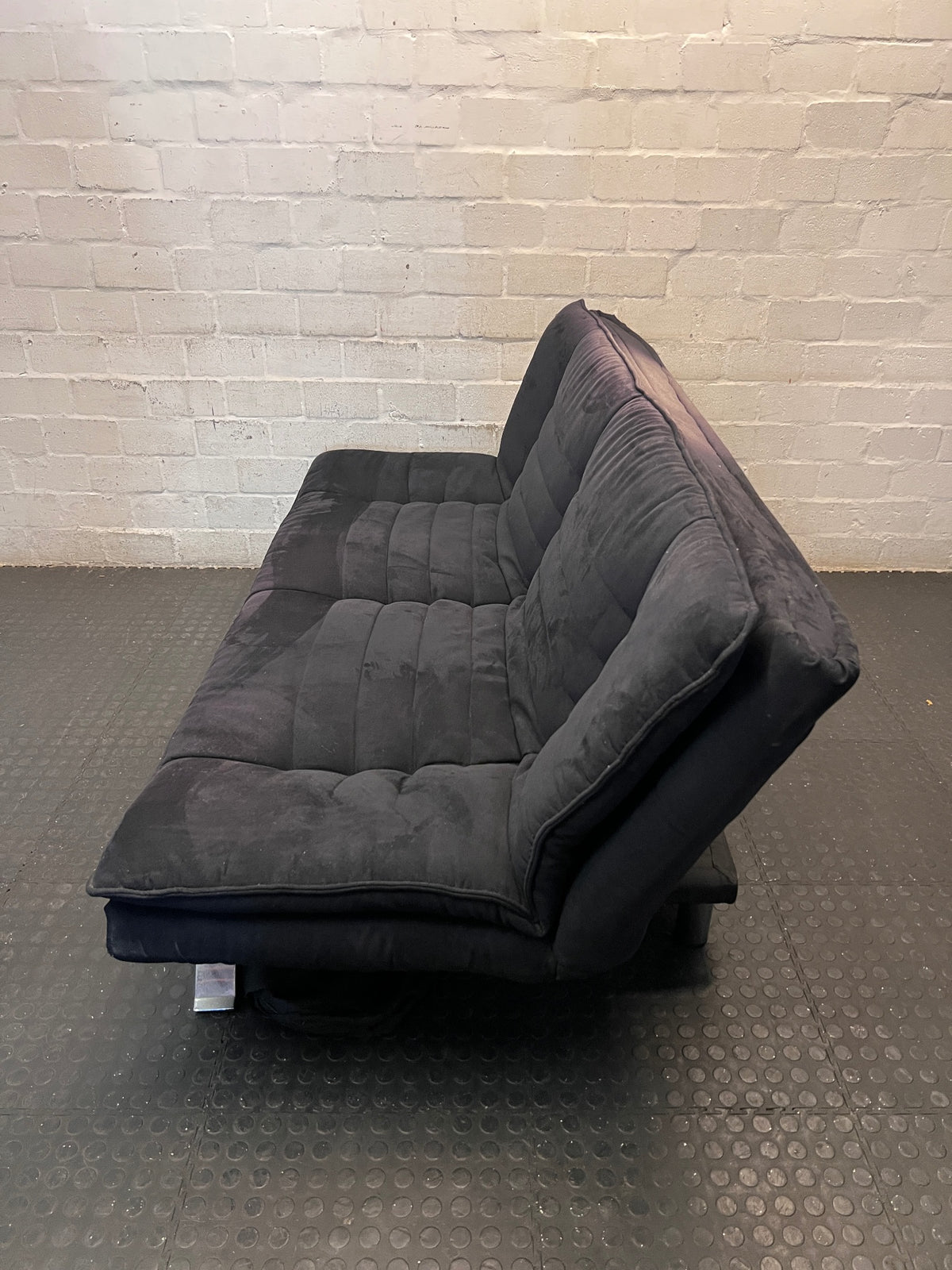Black Fabric Sleeper Couch with Metallic Legs – side view
