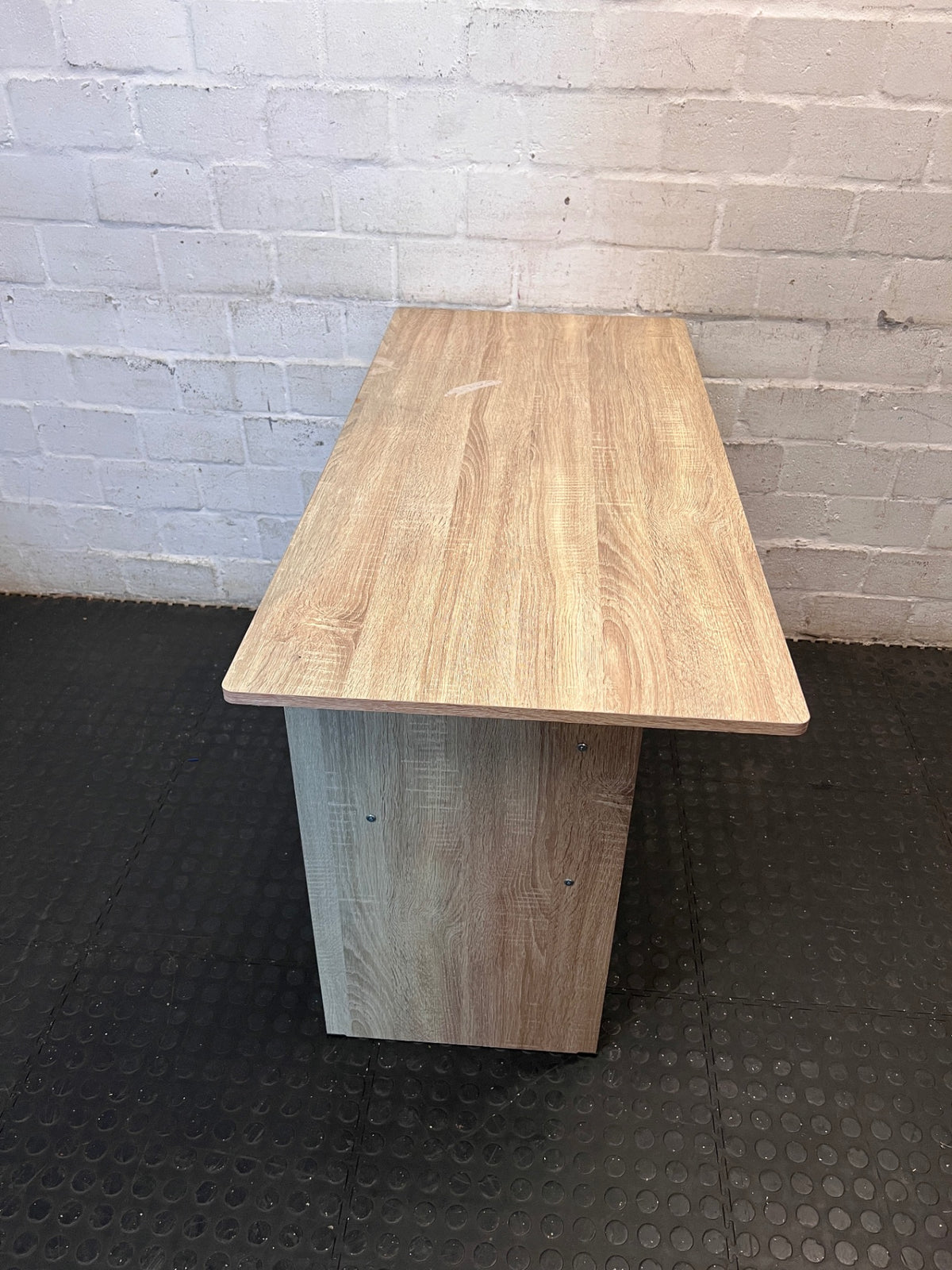 Oak Finish Office Desk with Two Drawers — Fair Condition With Visible Wear – condition detail