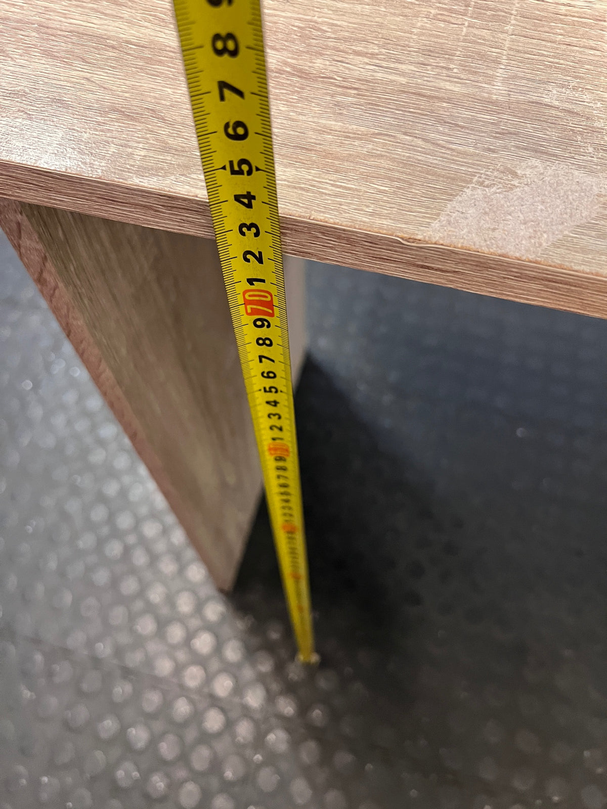 Oak Finish Office Desk with Two Drawers — Fair Condition With Visible Wear – height measurement