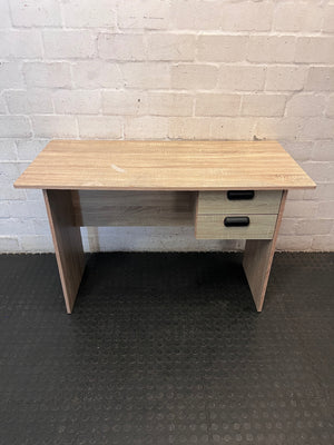 Oak Finish Office Desk with Two Drawers — Fair Condition With Visible Wear – main front view