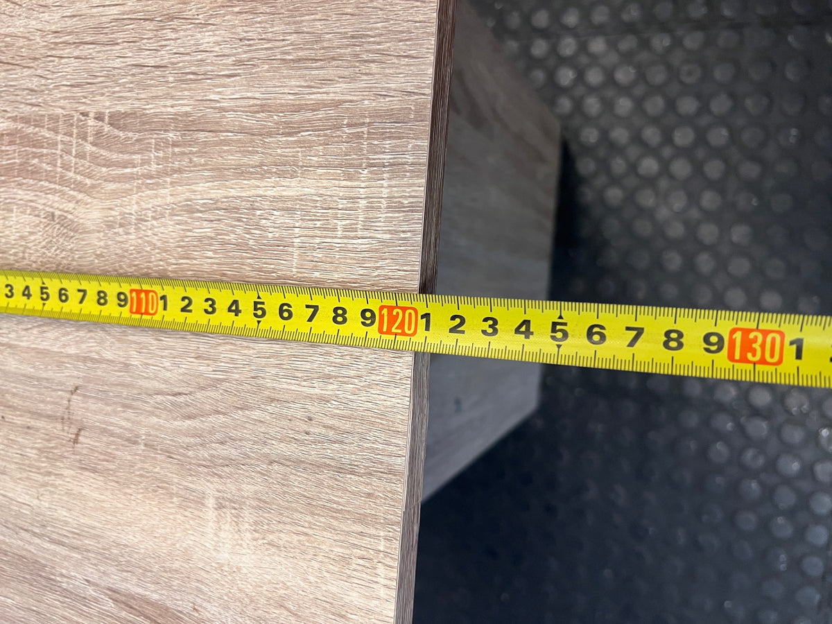 Oak Finish Office Desk with Two Drawers — Fair Condition With Visible Wear – width measurement