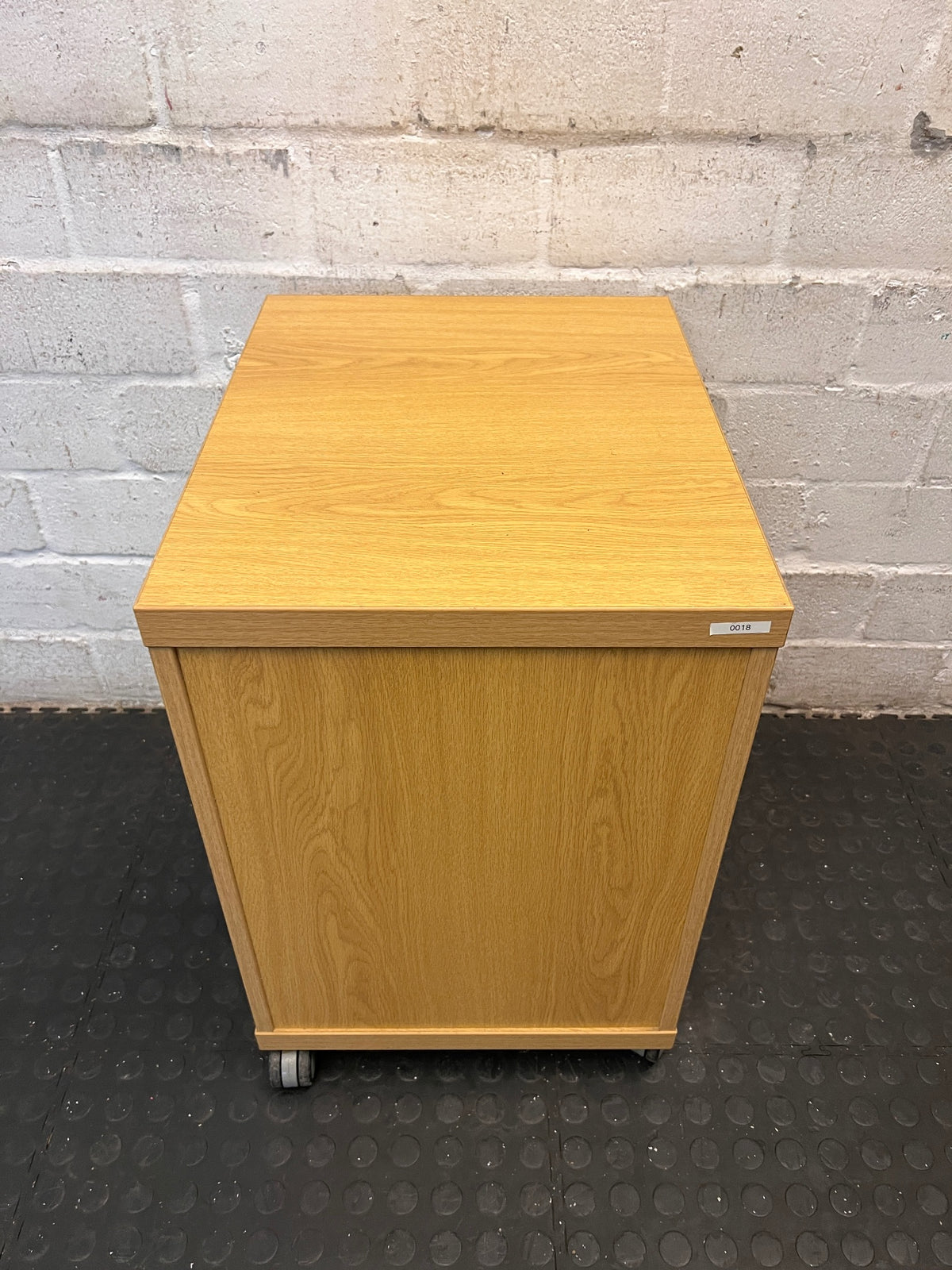 Oak Finish 2-Drawer Mobile Office Pedestal — Used; Fair Condition – back view