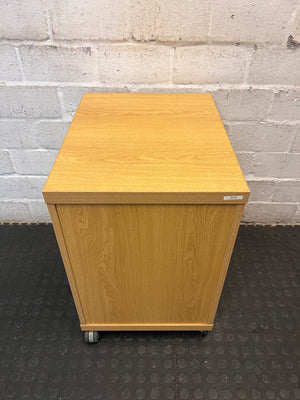 Oak Finish 2-Drawer Mobile Office Pedestal — Used; Fair Condition – back view