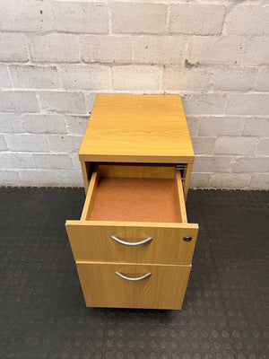 Oak Finish 2-Drawer Mobile Office Pedestal — Used; Fair Condition – side view
