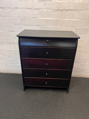 Classic Dark Brown 5-Drawer Sleigh Chest of Drawers — Fair Used Condition – main front view