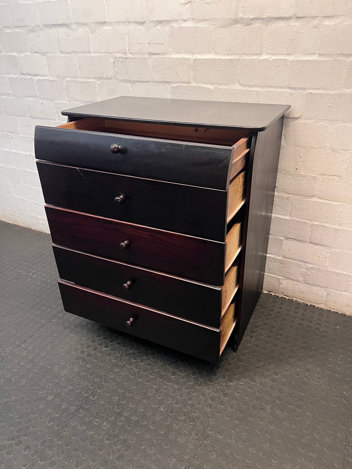Classic Dark Brown 5-Drawer Sleigh Chest of Drawers — Fair Used Condition – side view