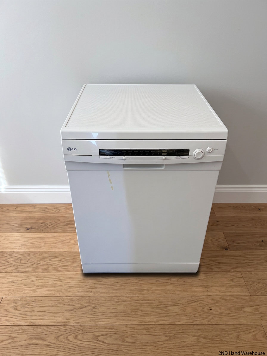White LG Freestanding Dishwasher — Good Working Order with Stains on Front Panel