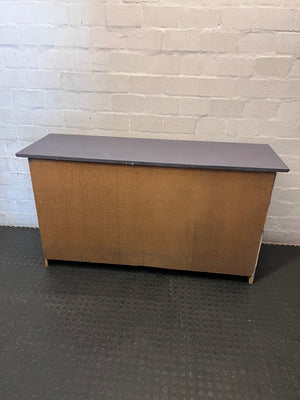 Grey Three-Door Sideboard with Brass-Toned Handles — Well Used with Significant Wear – back view