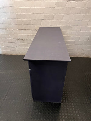 Grey Three-Door Sideboard with Brass-Toned Handles — Well Used with Significant Wear – condition detail