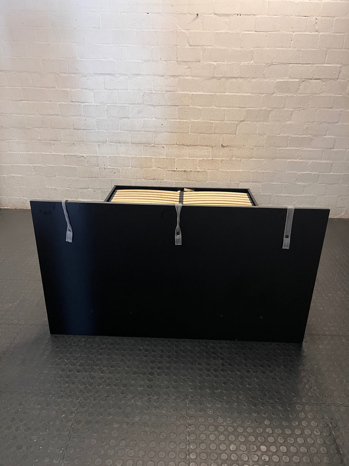 Modern Double Bed Frame with Padded Headboard — Good Working Order – back view