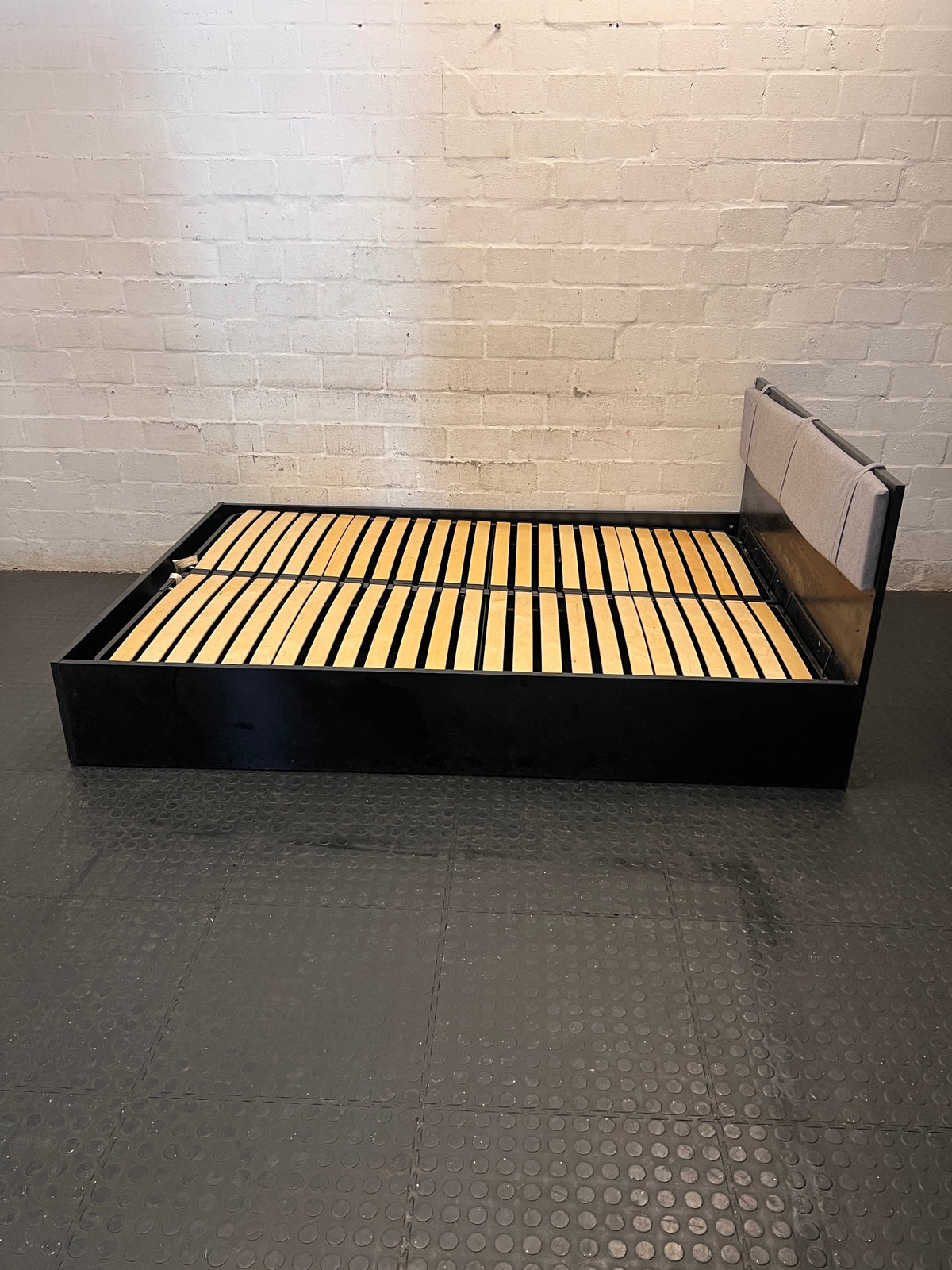 Modern Double Bed Frame with Padded Headboard — Good Working Order – condition detail
