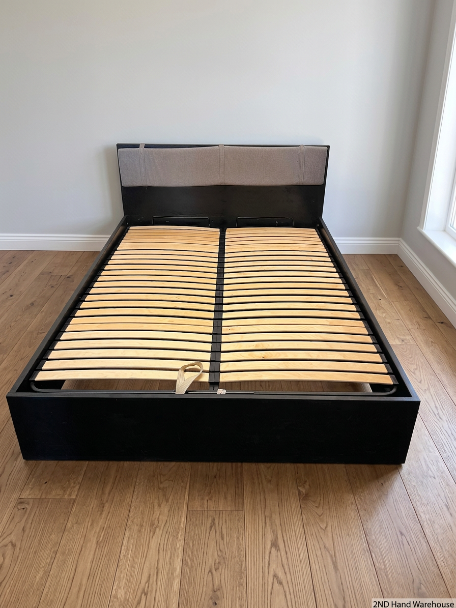 Modern Double Bed Frame with Padded Headboard — Good Working Order – styled product image
