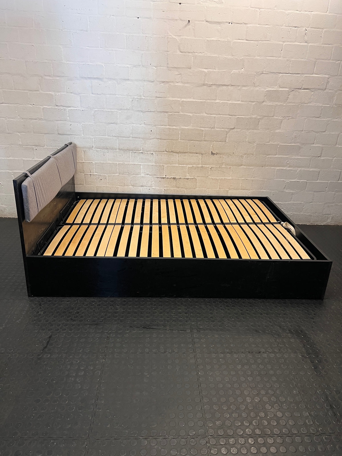 Modern Double Bed Frame with Padded Headboard — Good Working Order – top view
