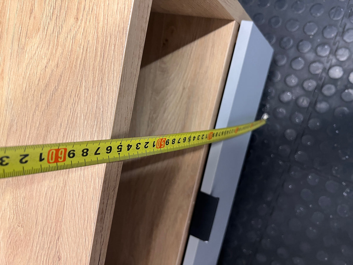 Oak Finish TV Unit with Grey Drawers — Great Condition Oak TV Unit – height measurement