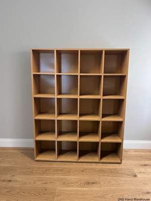 Large 20-Compartment Oak Finish Shelving Unit — Good Working Order – styled product image