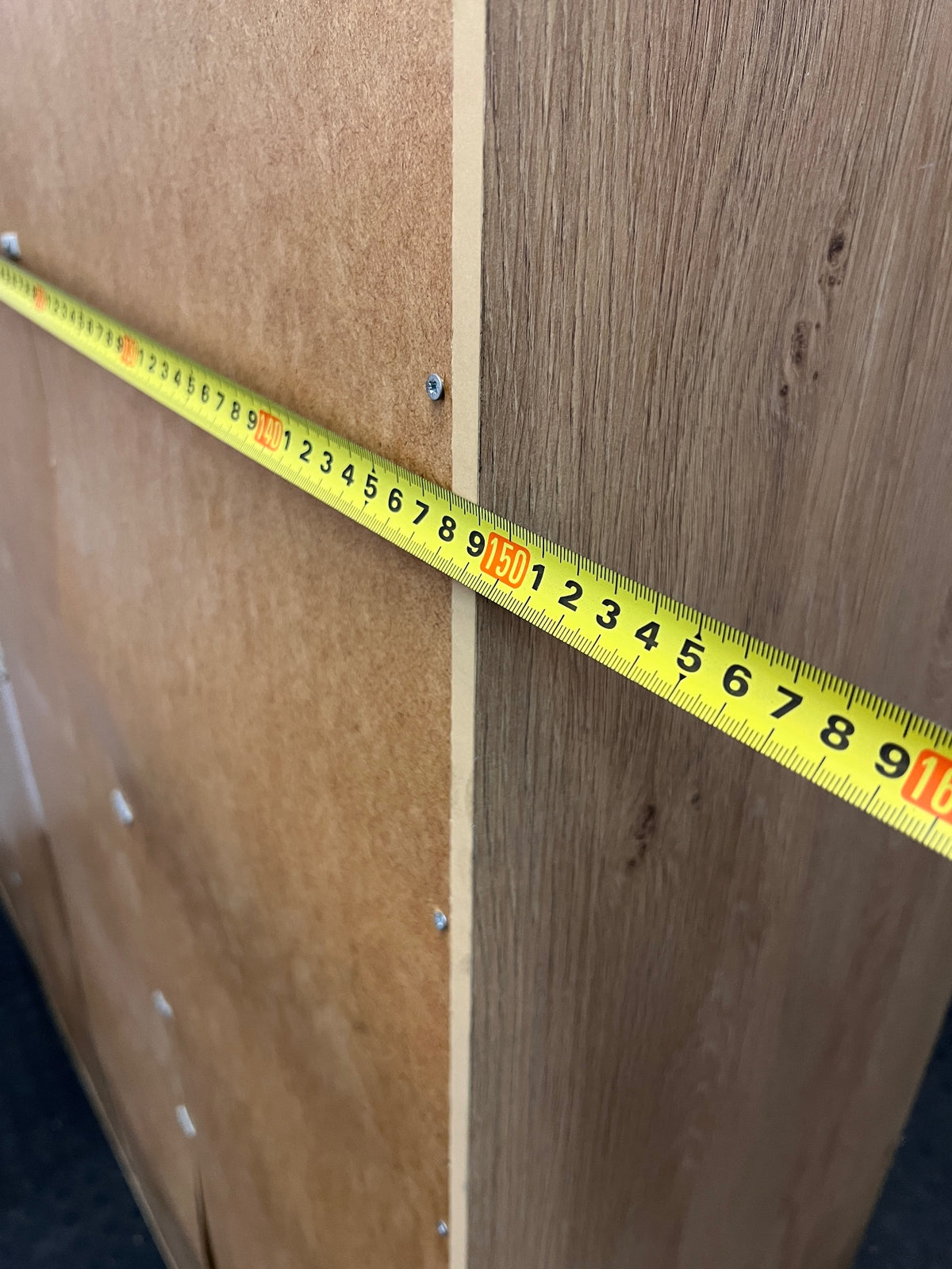 Large 20-Compartment Oak Finish Shelving Unit — Good Working Order – width measurement