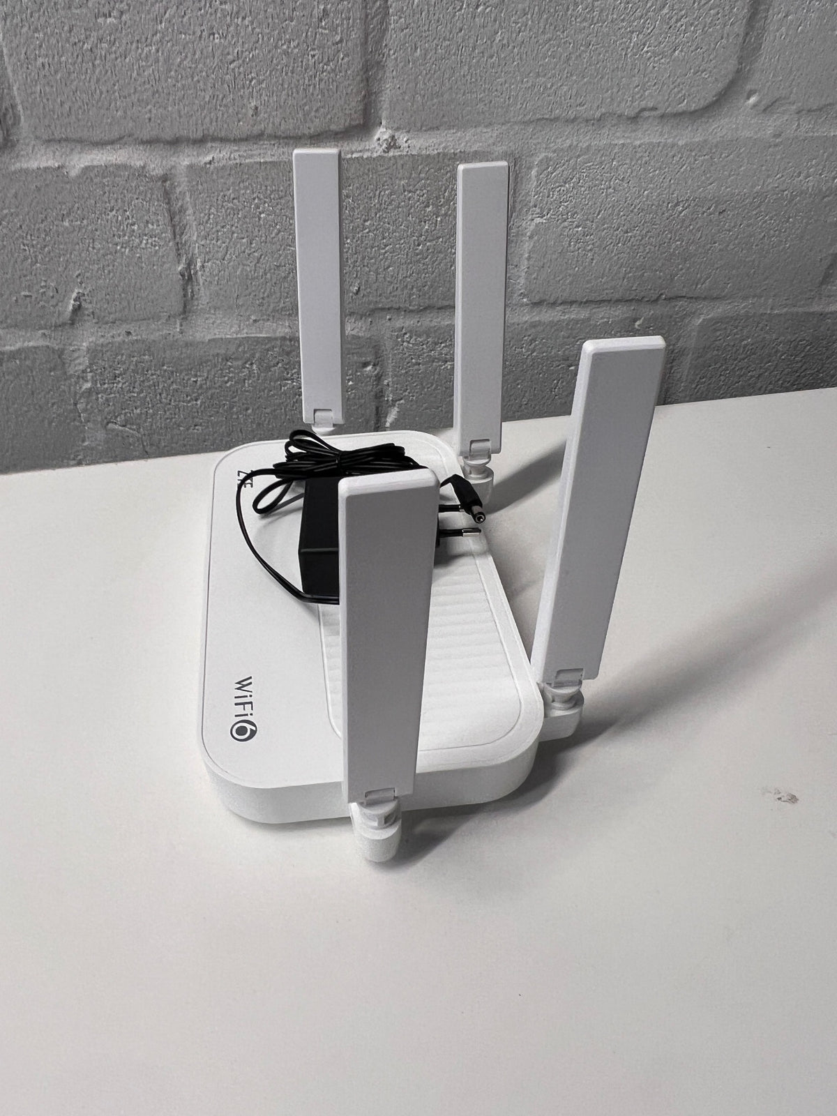 ZTE White WiFi 6 Router with Power Adapter — Good Working Order – side view