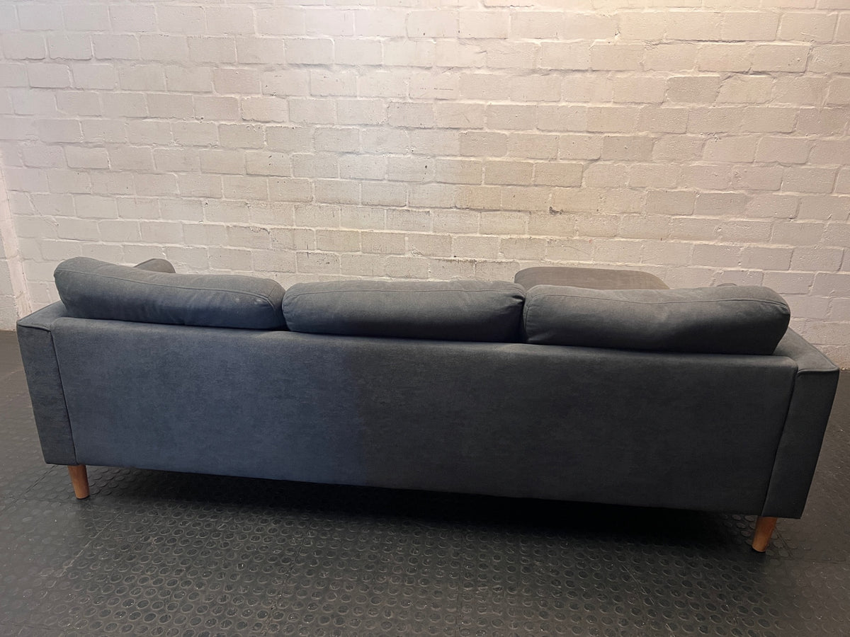Charcoal Grey L-Shape Sectional Couch with Wooden Legs – back view