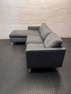Charcoal Grey L-Shape Sectional Couch with Wooden Legs – side view
