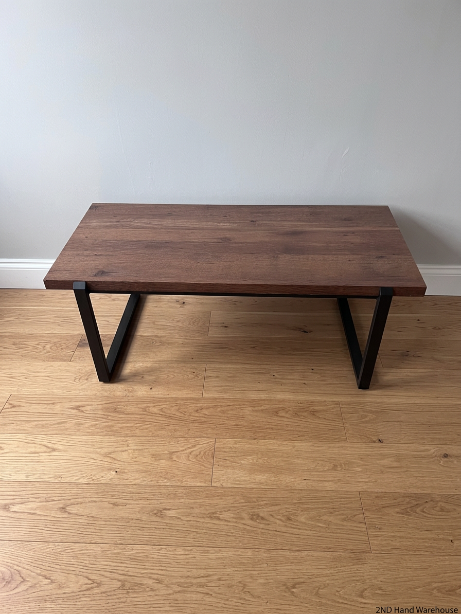 Modern Industrial Coffee Table with Wood-Grain Top — Good Working Order