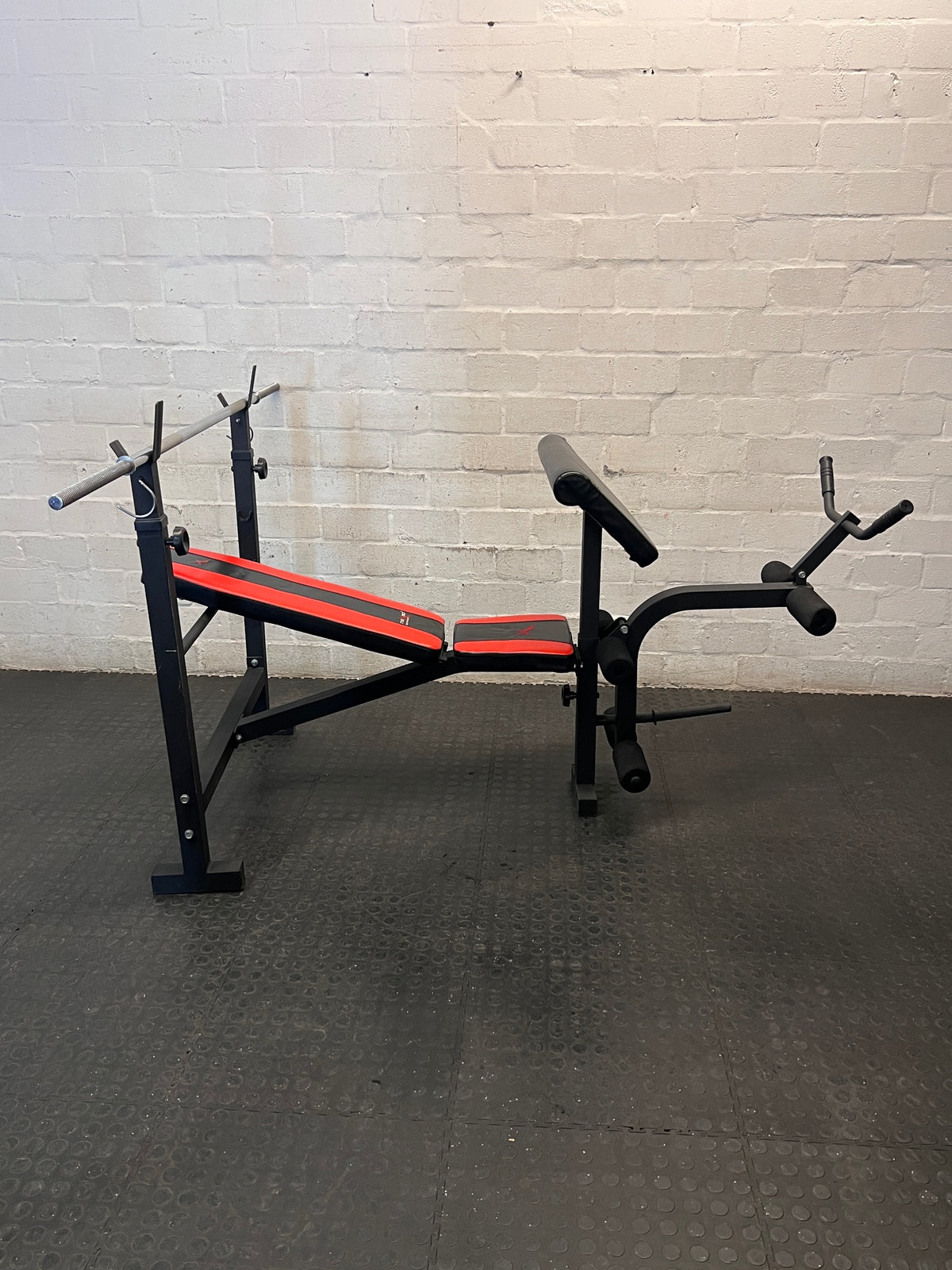 Maxed Performance Multi-Function Weight Bench with Barbell — Very Good Condition – condition detail