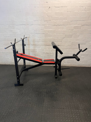 Maxed Performance Multi-Function Weight Bench with Barbell — Very Good Condition – condition detail