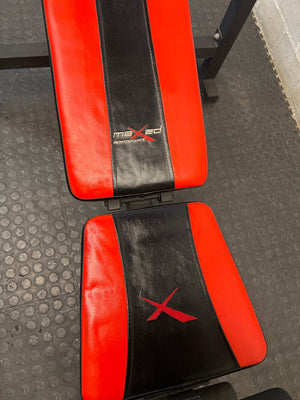 Maxed Performance Multi-Function Weight Bench with Barbell — Very Good Condition – top view