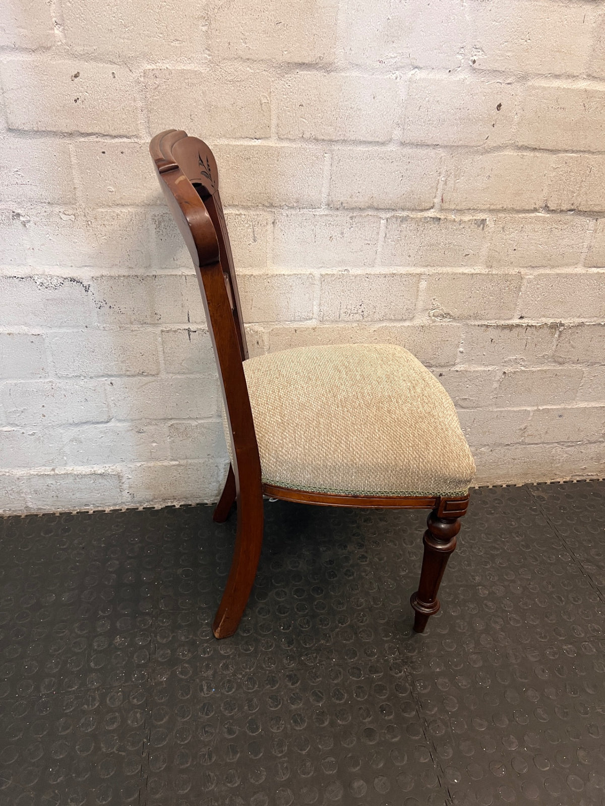 Carved Wooden Dining Chair with Upholstered Seat — Used; Fair Condition – condition detail