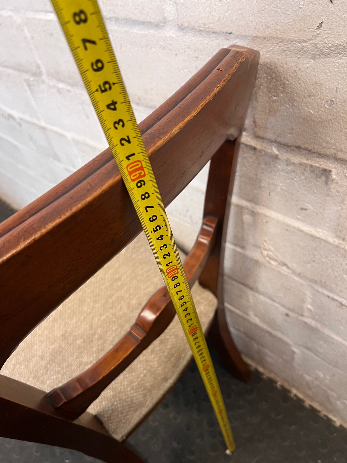 Carved Wooden Dining Chair with Upholstered Seat — Used; Fair Condition – height measurement