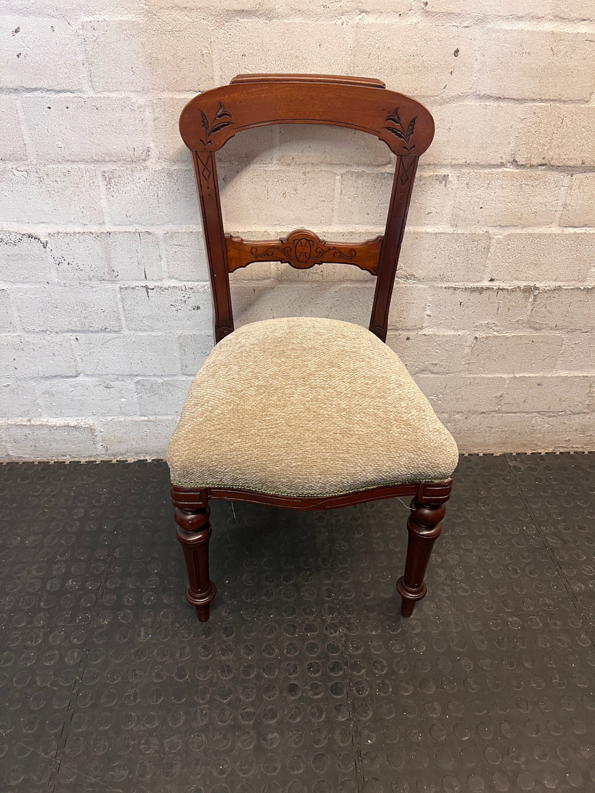Carved Wooden Dining Chair with Upholstered Seat — Used; Fair Condition – main front view